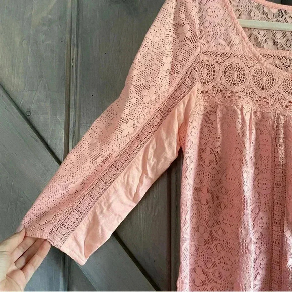 American Eagle-‎ Peach peasant Lace Blouse 3/4 sleeves soft girl boho - Picture 5 of 5